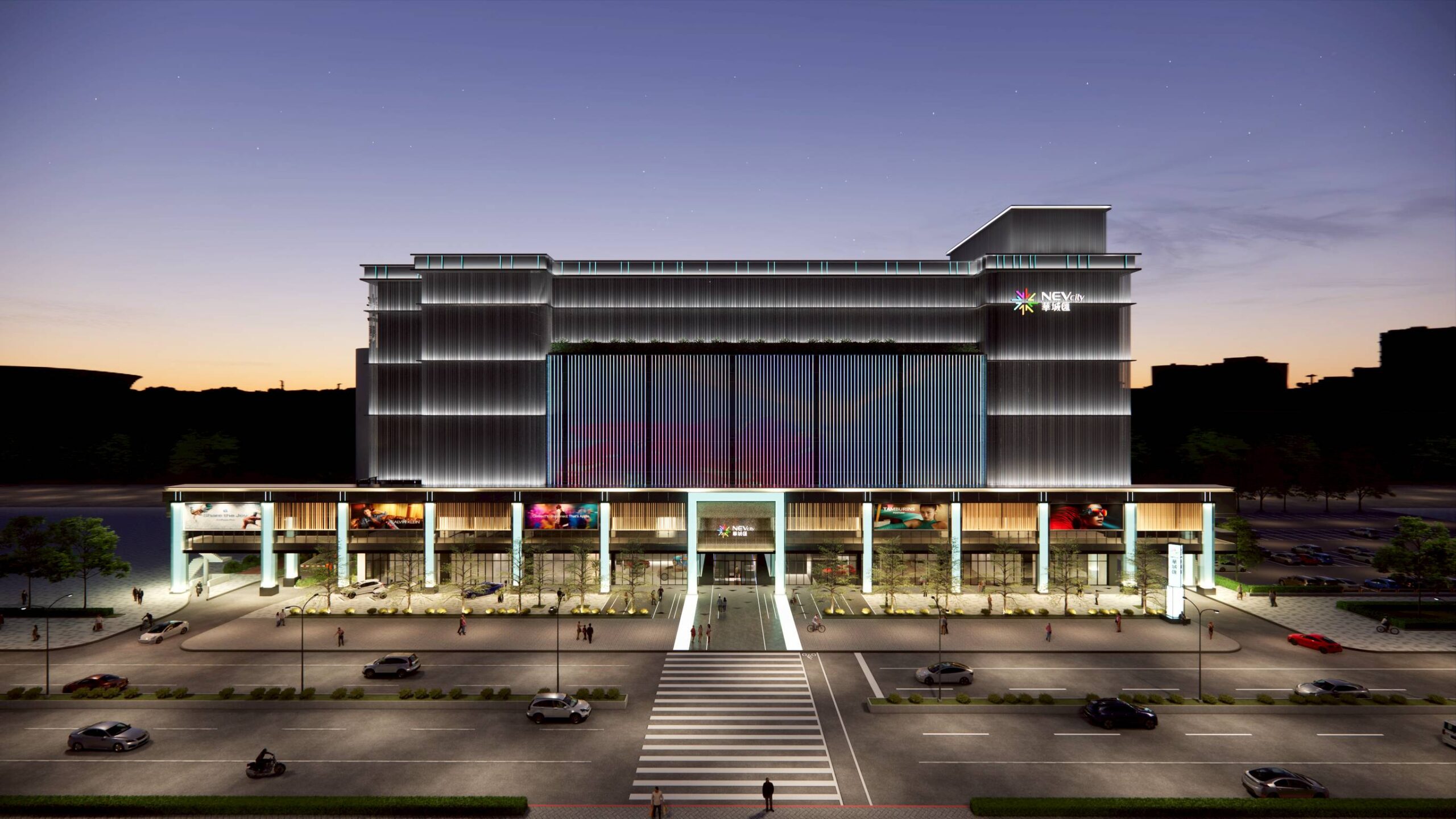 圖▲華城匯百貨外觀以光影設計展現科技感，未來將成為大直城市夜景新地標。（華城匯商場模擬圖尚未定案）（圖／業者提供）