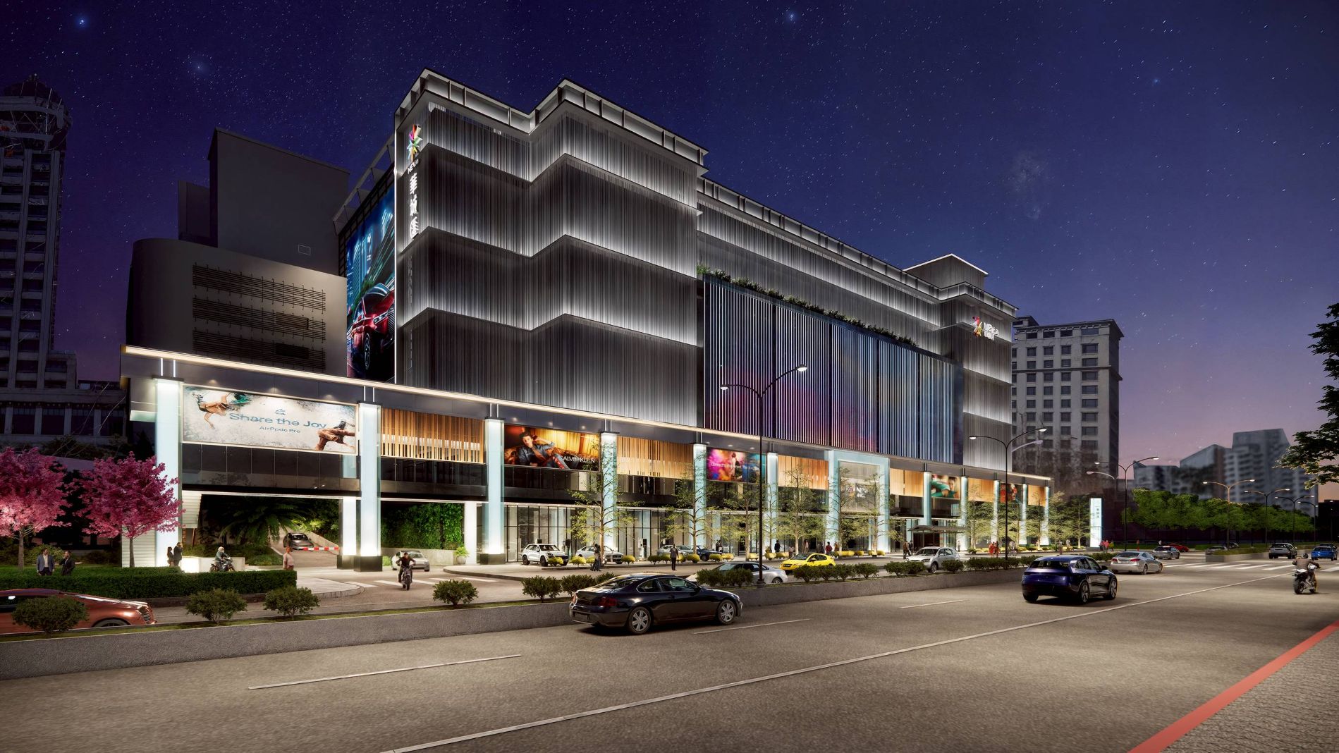 圖▲華城匯百貨夜晚燈光點亮，櫥窗映照街景，成為城市裡最閃耀的夜生活聚點。（華城匯商場模擬圖尚未定案）（圖／業者提供）