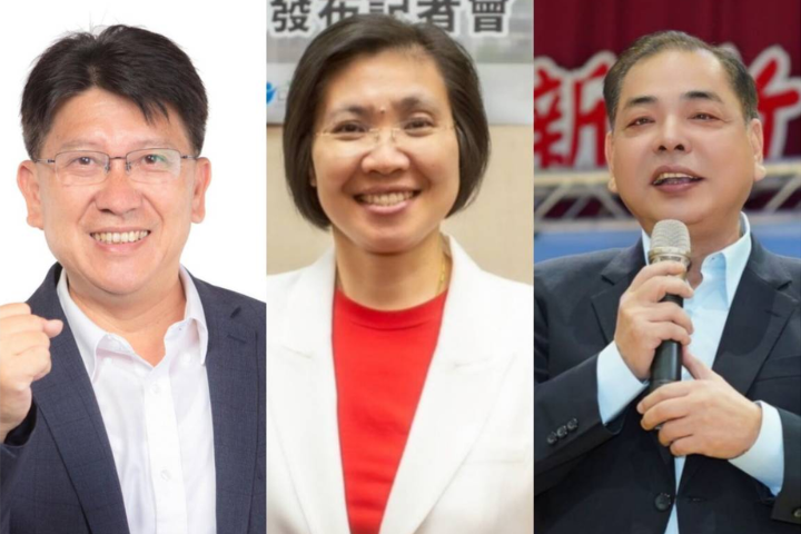 新竹縣如今也是三強鼎立，已表態參選者自左至右分別是立委林思銘、徐欣瑩、副縣長陳見賢。圖／取自臉書