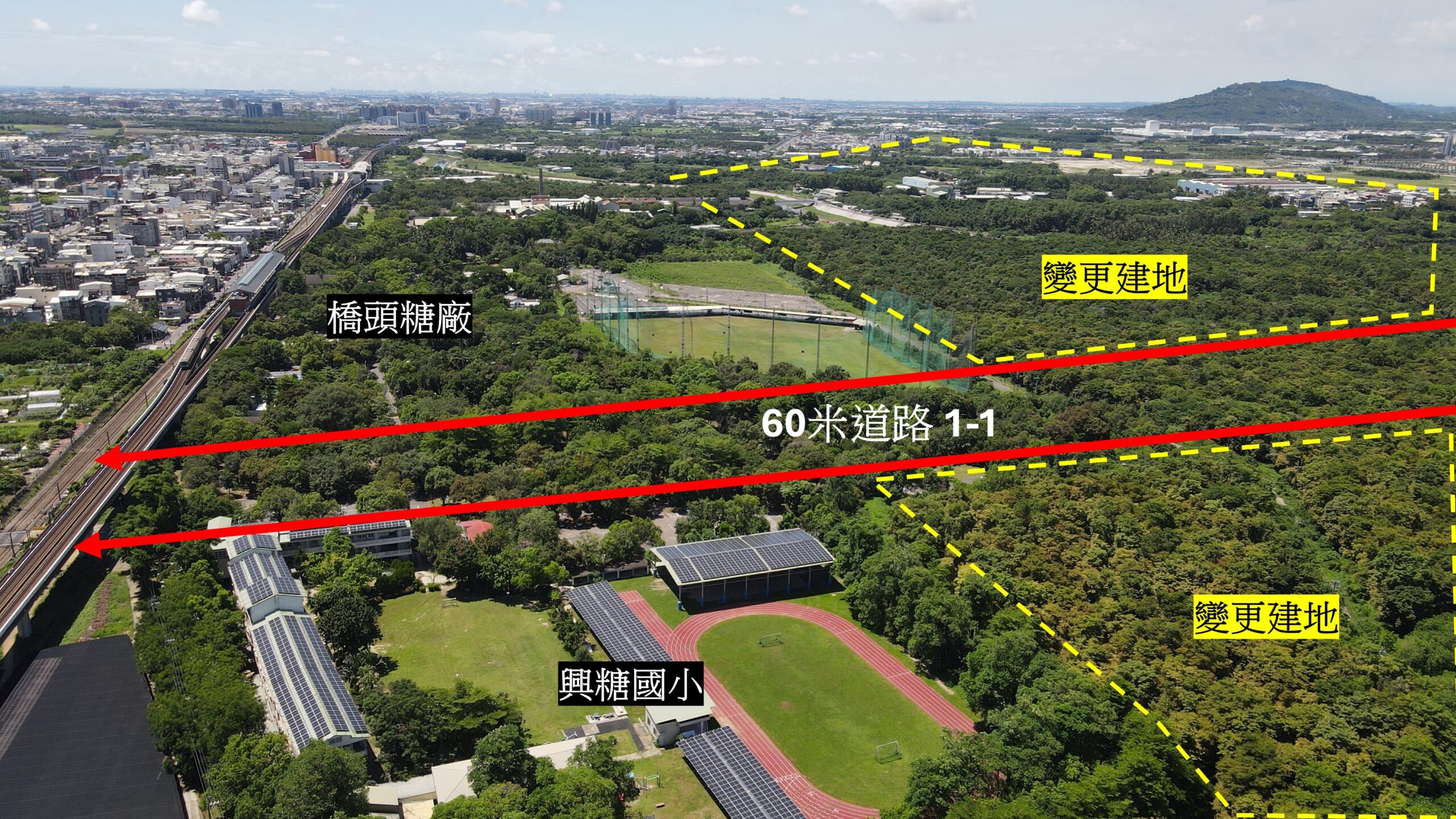 橋頭糖廠古蹟+百公頃森林命懸一線 高市府再啟造鎮案 地方連署抗爭 4 高雄市府啟動的開發案將開路切割糖廠景觀,並導致百公頃都會森林消失。圖/取自連署發起團體連署表單