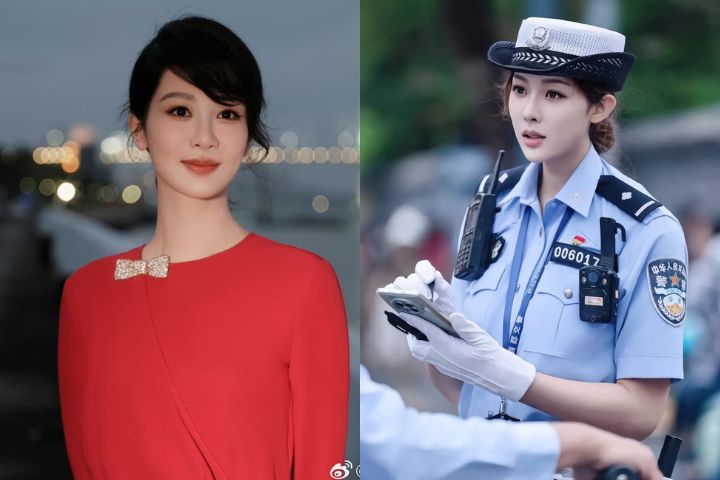 北京女交警張鈺（右）容貌神似中國大陸知名演員楊紫。圖/取自梨惟旎、諾機亞微博