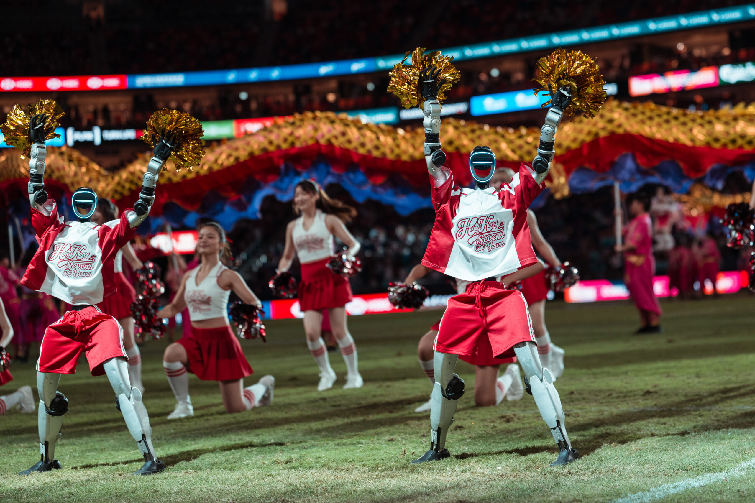 Robots produced by Chinese Mainland company Unitree Robotics perform as special guests at the opening ceremony of the Hong Kong Sevens.