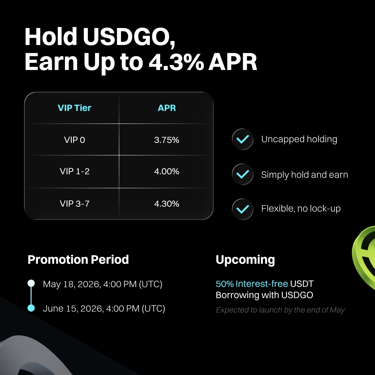 Bitget 推出 USDGO,讓所有用戶均享機構級穩定幣收益,年化收益率最高可達 4.3% 5 image2
